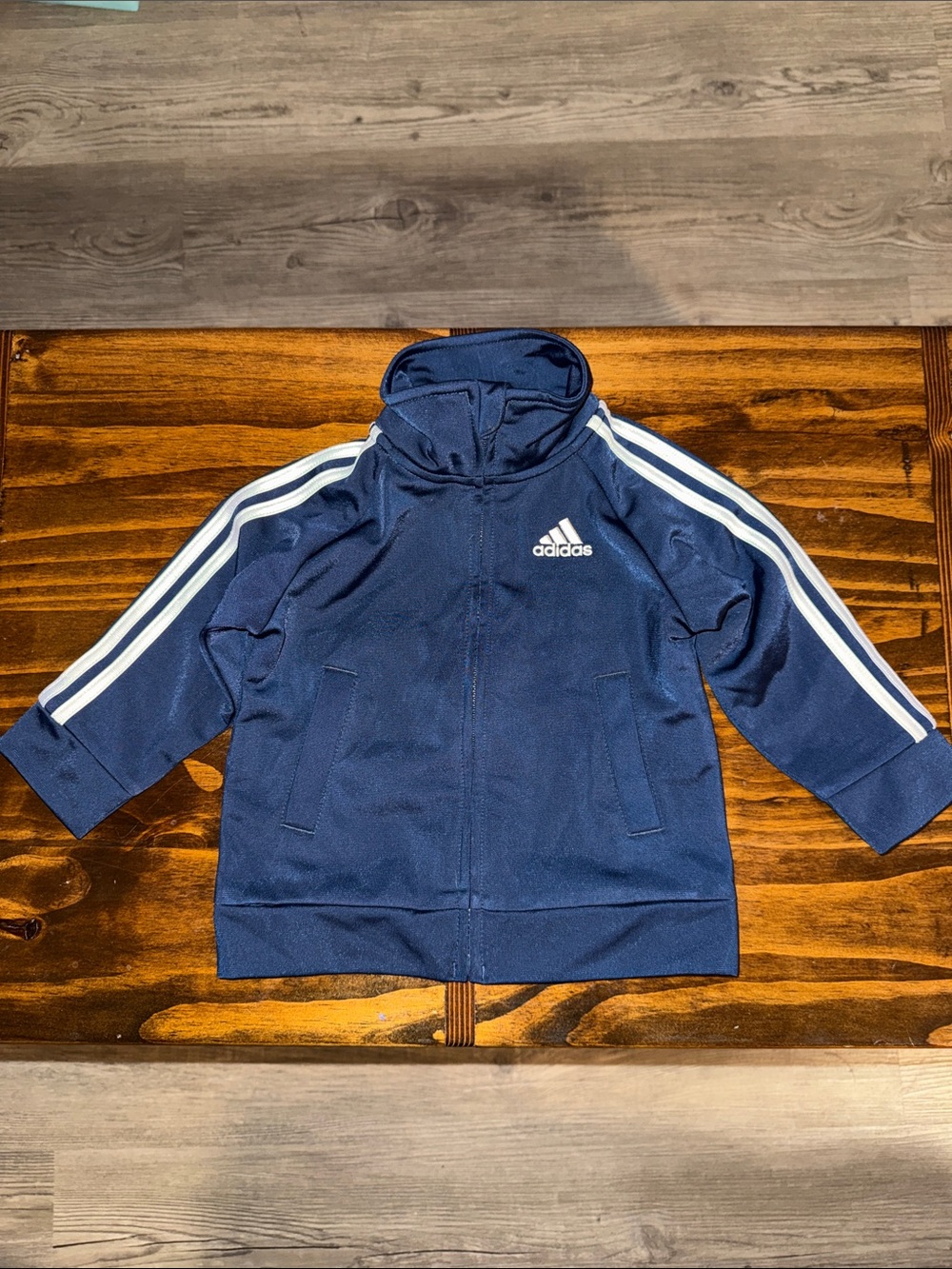 adidas Navy Blue Kids Jacket with White Stripes